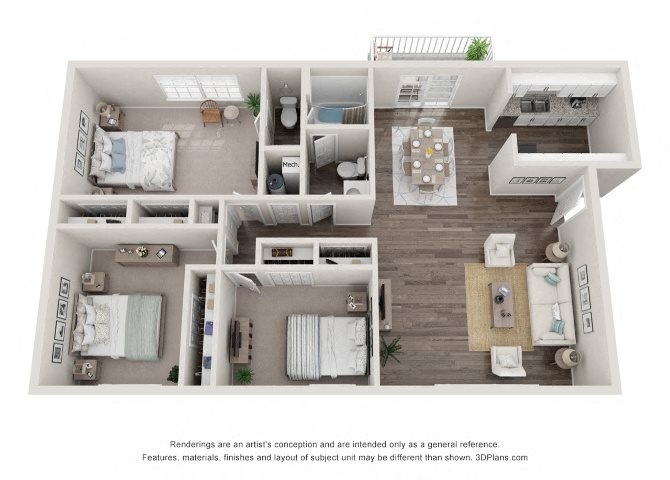 Floor plan of three bedroom apartment Floor plan of three bedroom apartment